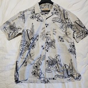 Havana Jack's Cafe Men's Gray Floral Hawaiian Silk Shirt